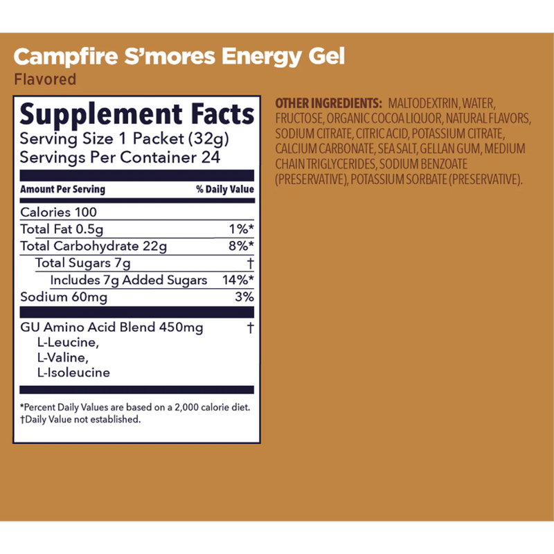 Original Energy Gel, GU Original Energy Gel Campfire S'mores Nutrition Facts