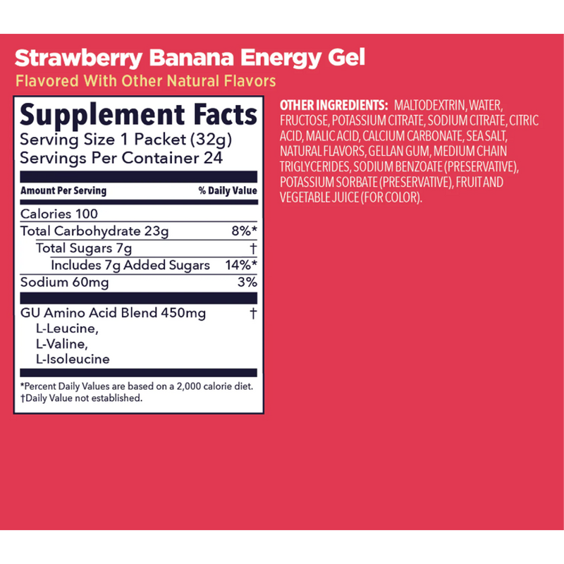 Original Energy Gel, GU Original Energy Gel Strawberry Banana Nutrition Facts