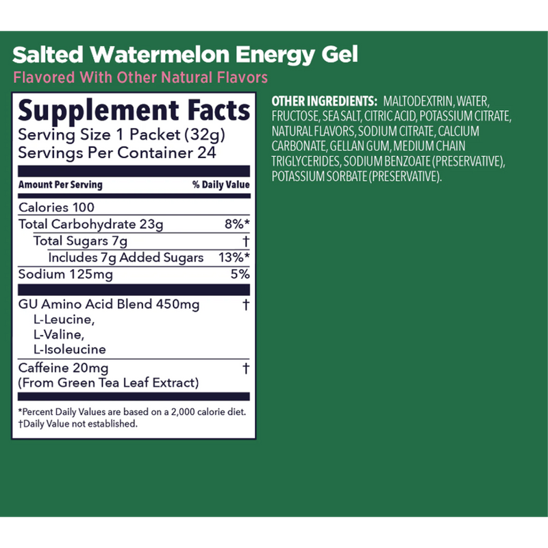 Original Energy Gel, GU Original Energy Gel Salted Watermelon w/ Caffeine Nutrition Facts