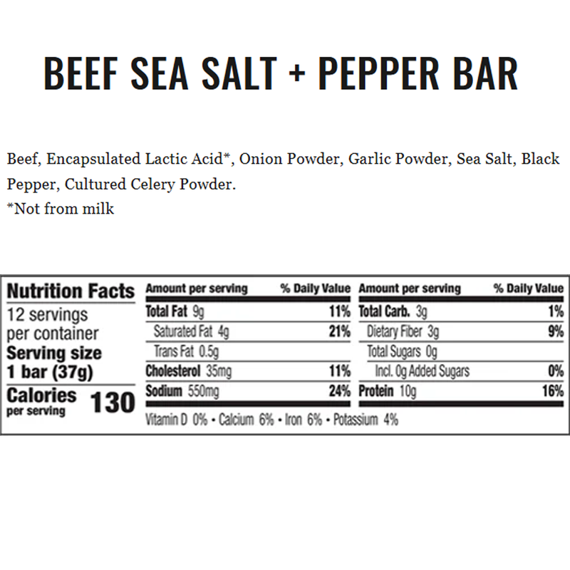 Epic Bar, Epic Provisions Epic Bar Ingredients and Nutrition Facts Beef Sea Salt Pepper