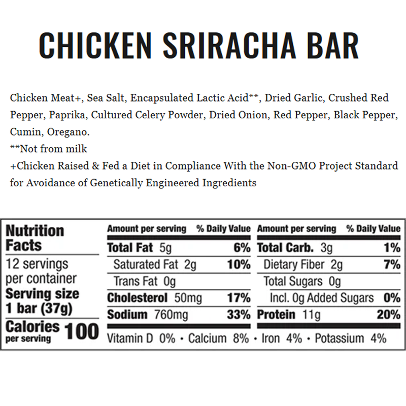 Epic Bar, Epic Provisions Epic Bar Ingredients and Nutrition Facts Chicken Sriracha