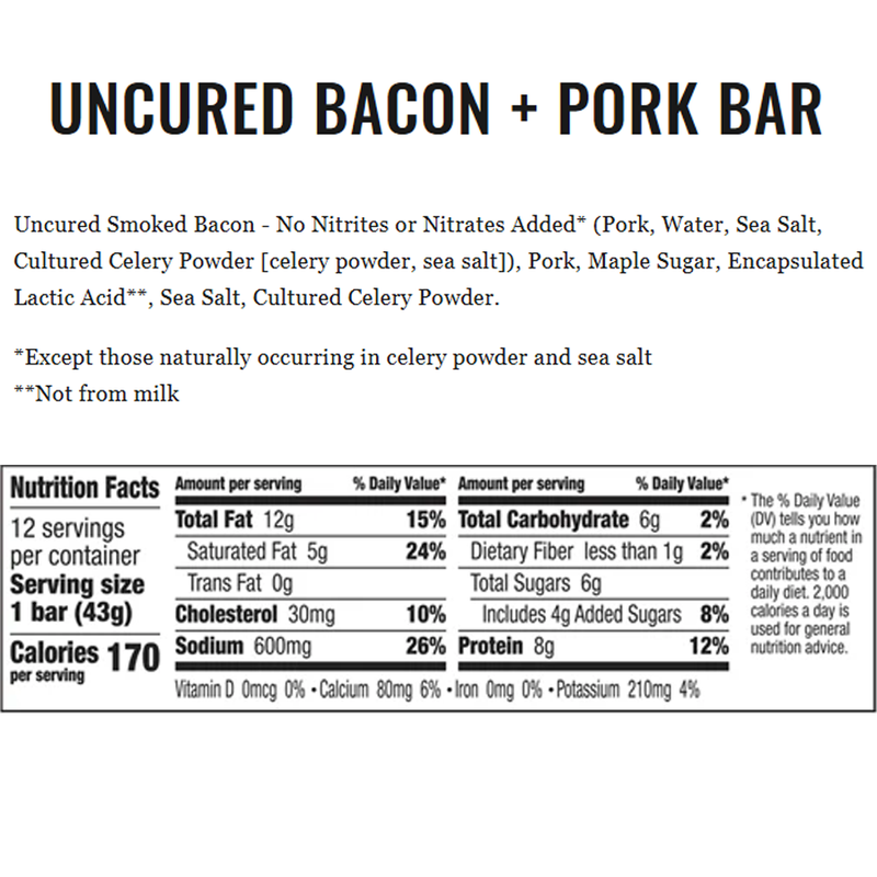 Epic Bar, Epic Provisions Epic Bar Ingredients and Nutrition Facts Uncured Bacon