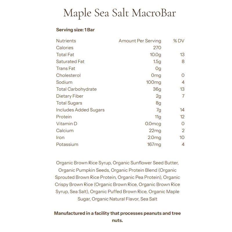 MacroBar, Go Macro MacroBar Maple Sea Salt Nutrition Facts