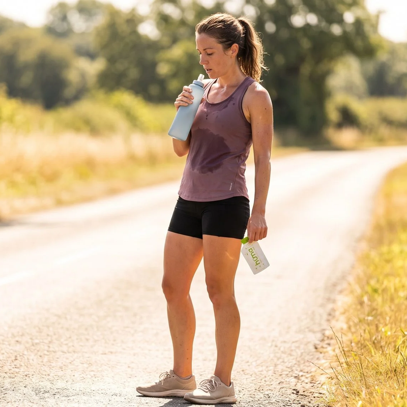 Huma Chia Gel Plus in hand of runner on roadside