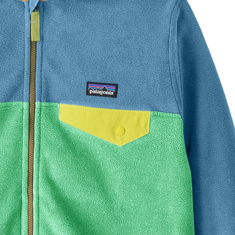 Youth Micro D Snap-T Jacket, Patagonia Youth Micro D Snap-T Jacket in ETLS-Early Teal w/Shore Blue front pocket