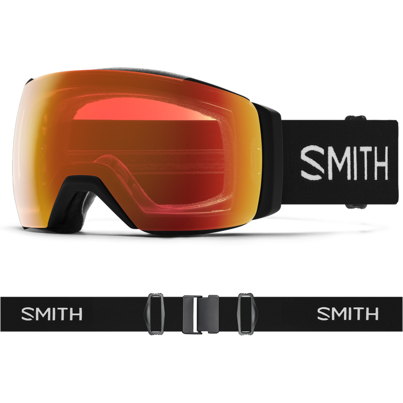 Smith I/O MAG XL in Black + CP Everyday Red Mirror front left with strap