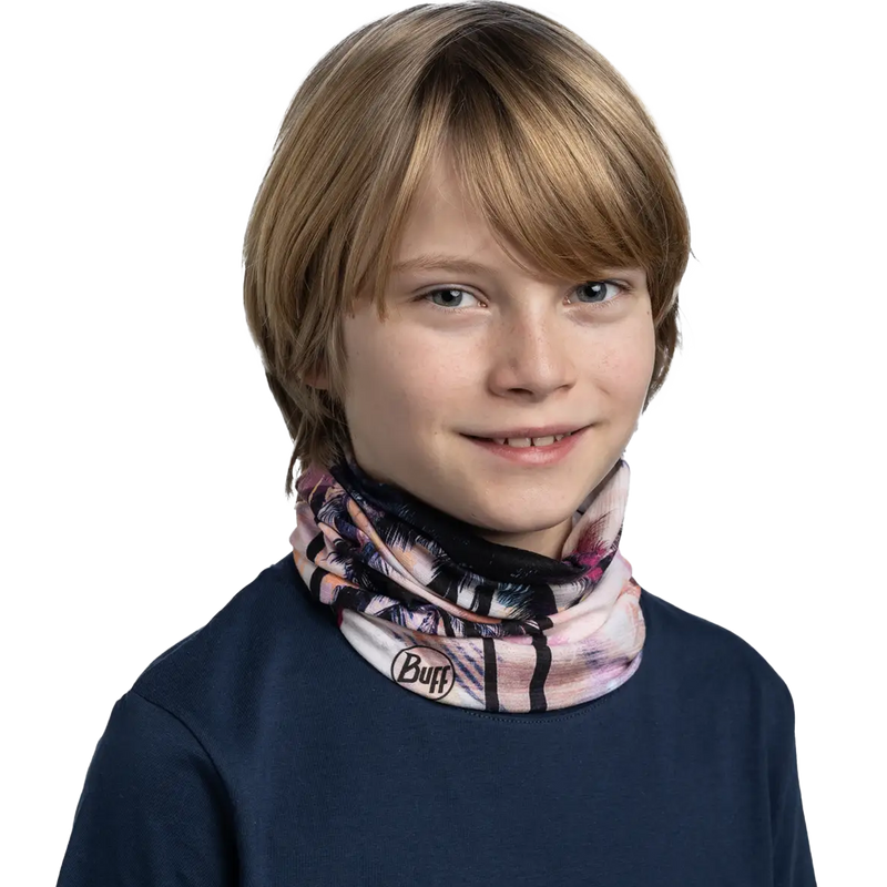 Youth CoolNet UV Neckwear, Buff Youth CoolNet UV Neckwear on neck
