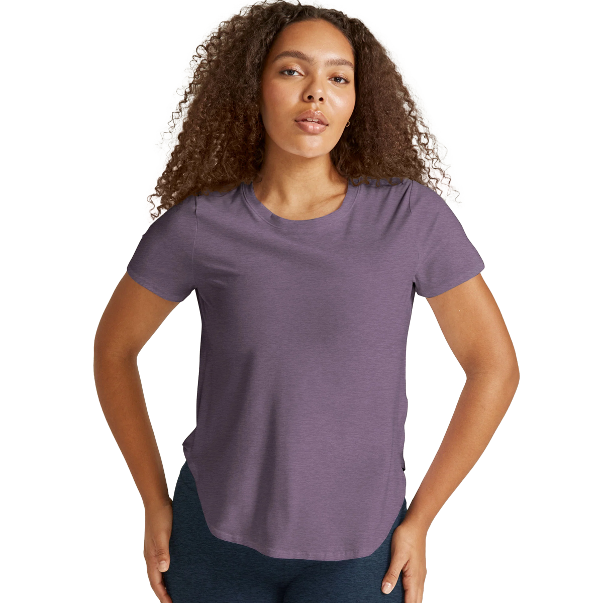 Beyond Yoga Women's On The Down Low Tee in Purple Haze Heather