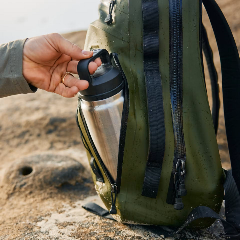 Yeti Rambler Bottle + Chug Cap 26oz in backpack