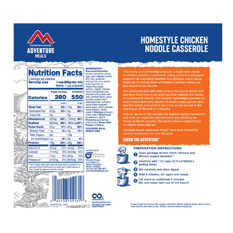 Homestyle Chicken Noodle Casserole (2 Servings), Mountain House Homestyle Chicken Noodle Casserole (2 Servings) back