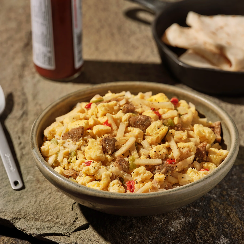 Breakfast Skillet (2 Servings), Mountain House Breakfast Skillet at camp