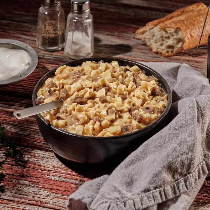Beef Stroganoff with Noodles (2 Servings), Mountain House Beef Stroganoff with Noodles at camp