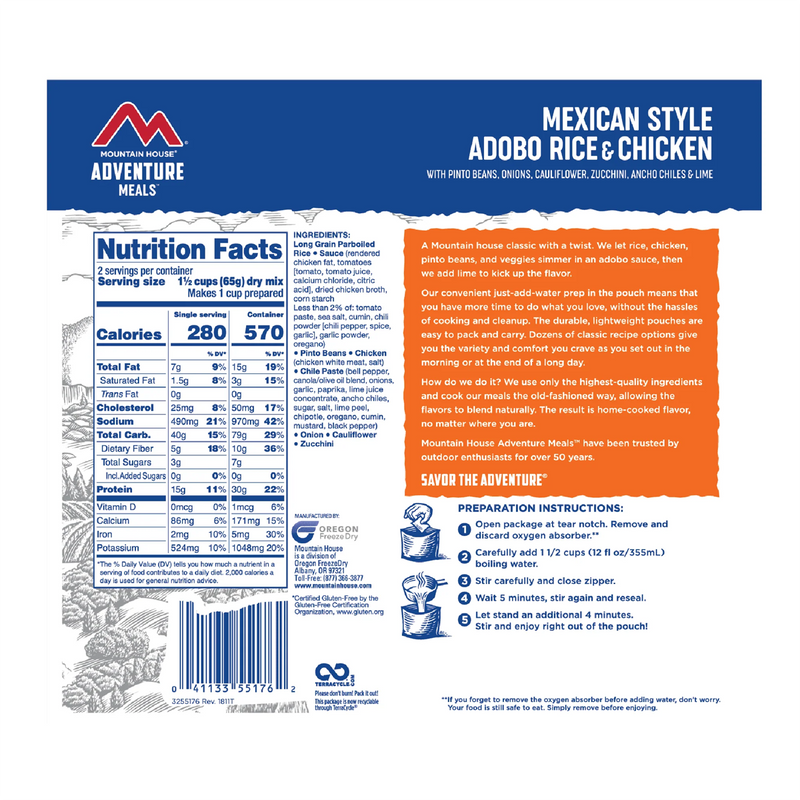 Mexican Style Adobo Rice Chicken  (2 Servings), Mountain House Mexican Style Adobo Rice Chicken (2 Servings) back