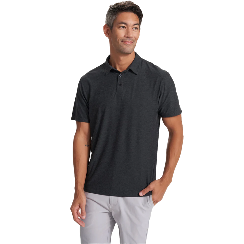 Men's Strato Tech Polo, Vuori Men's Strato Tech Polo in Charcoal Heather on model front