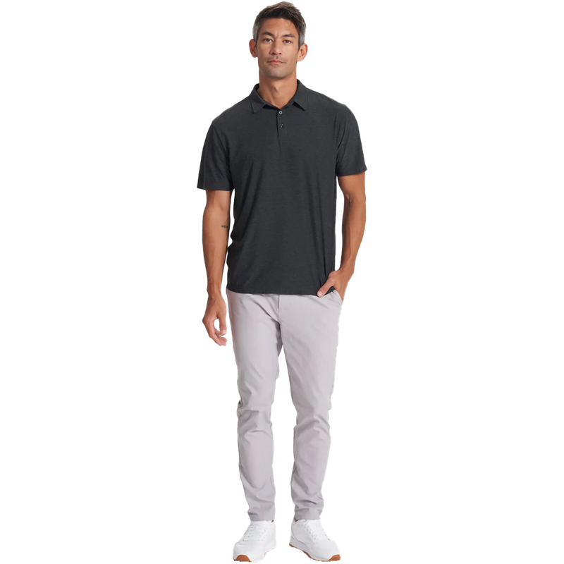 Men's Strato Tech Polo, Vuori Men's Strato Tech Polo in Charcoal Heather on model front