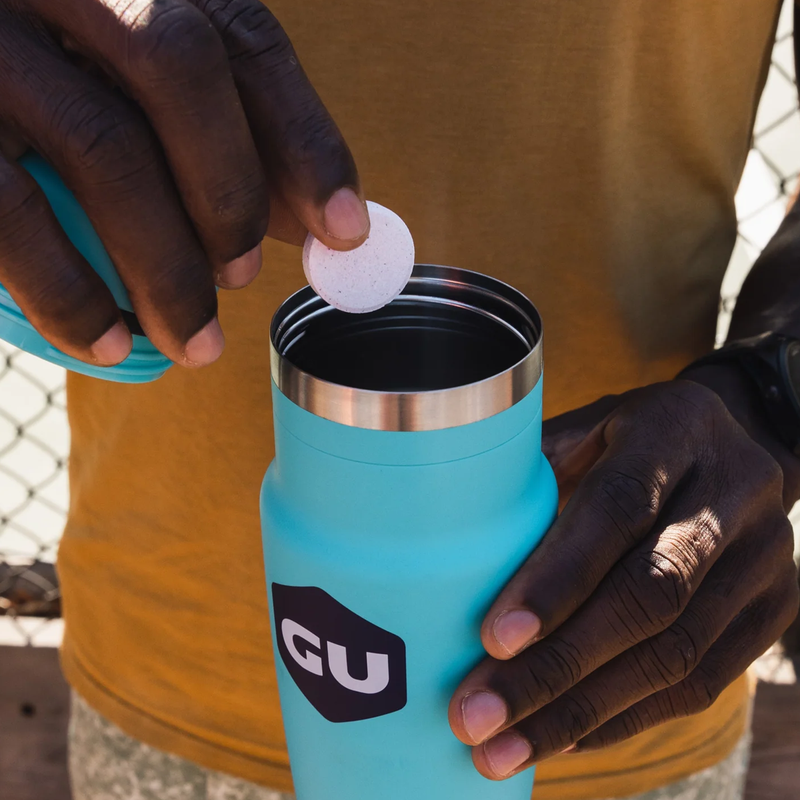 Hydration Drink Tabs, GU Hydration Drink Tabs with water bottle