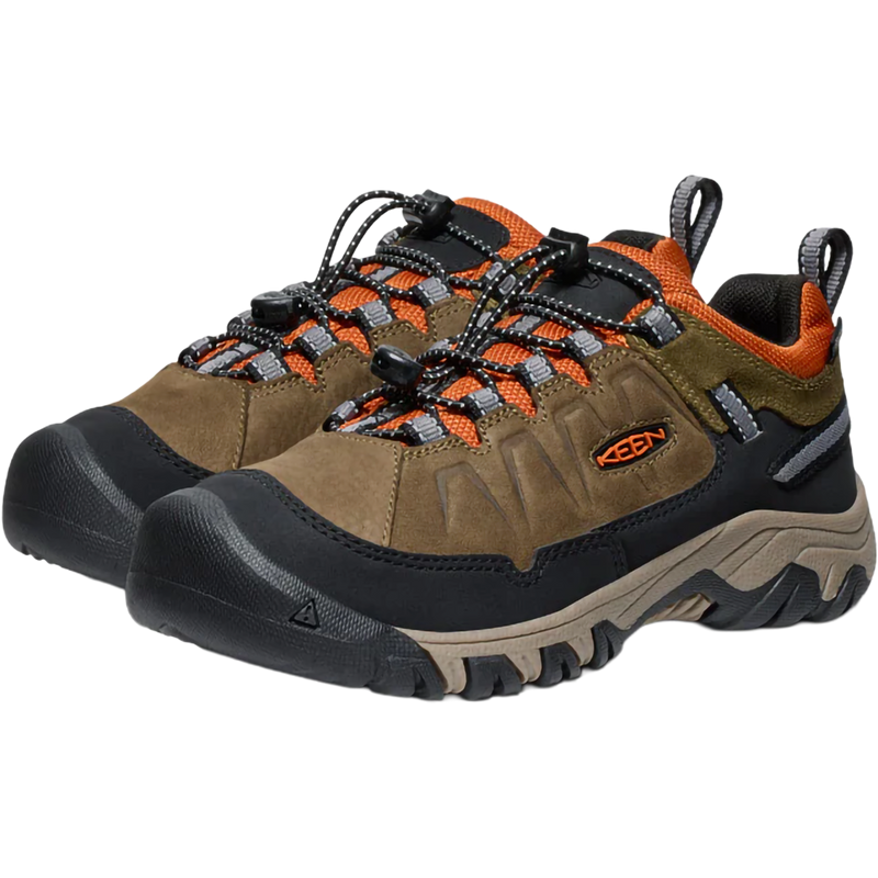 Youth Targhee Low Waterproof, Keen Youth Targhee Low Waterproof in Dark Olive/Gold Frame pair front left