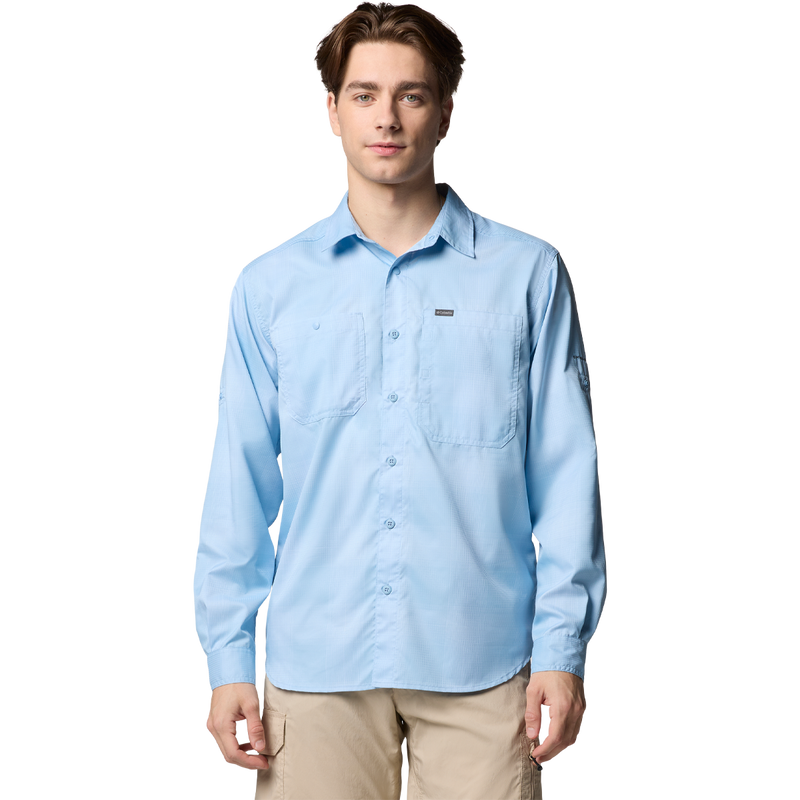 Men's Silver Ridge Utility Lite Plaid Long Sleeve, Columbia Silver Ridge Utility Lite Plaid LS in Ripple Blue Large Blur Check