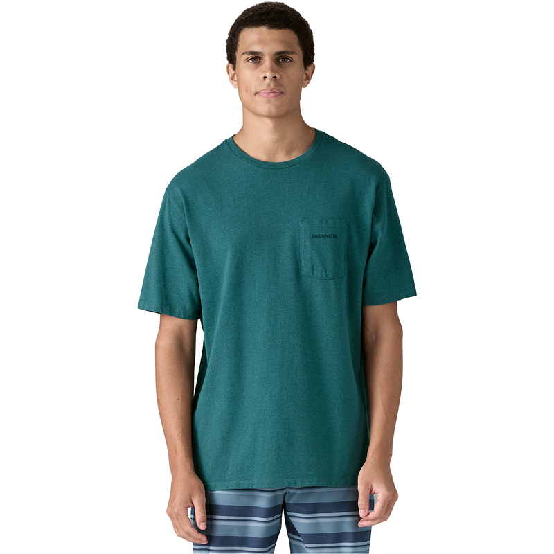 Men's Boardshort Logo Pocket Responsibili-Tee, Patagonia Men's Boardshort Logo Pocket Responsibili-Tee in WLDB-Wetland Blue on model front