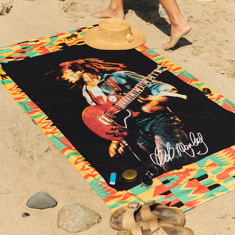 Bob Marley x Slowtide Trenchtown Beach Towel, Slowtide Beach Towel on beach