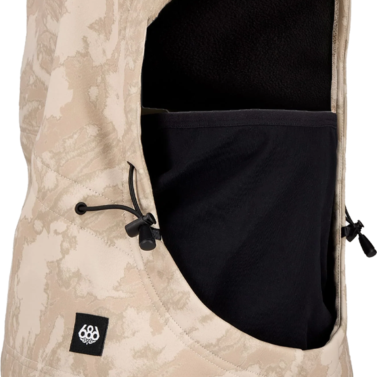 686 Men's Patriot Bonded Hood in Limestone Scratch Camo logo detail