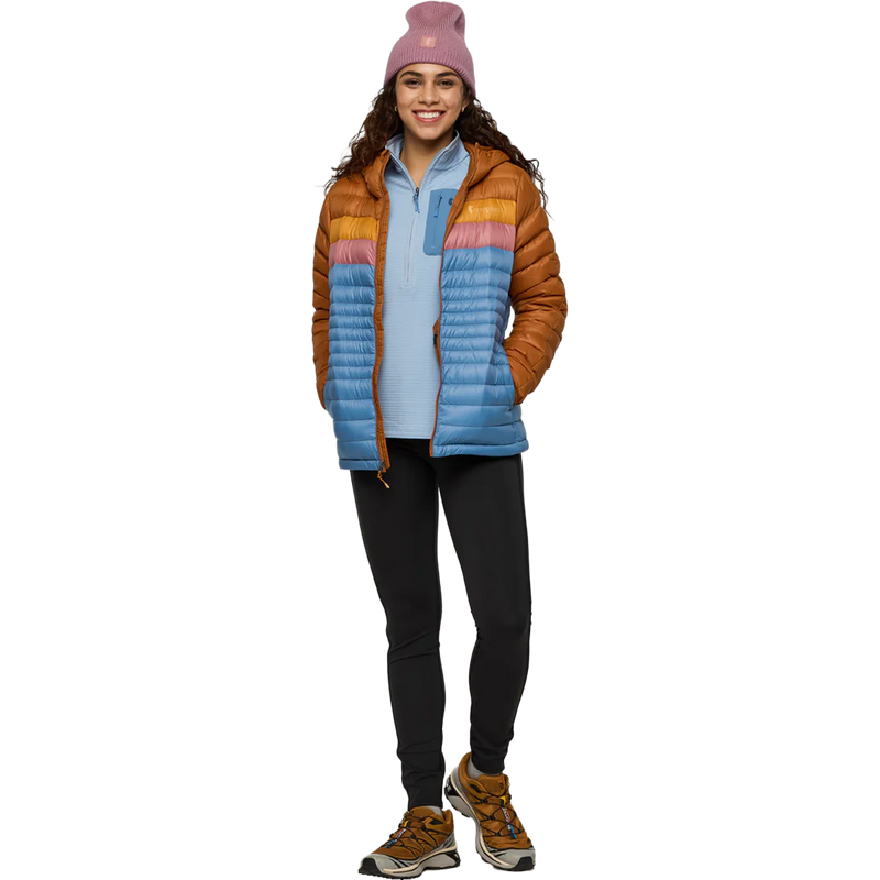 Women's Fuego Down Hooded Jacket, Cotopaxi Women's Fuego Down Hooded Jacket in SIEFJ-Sienna and Fjord front