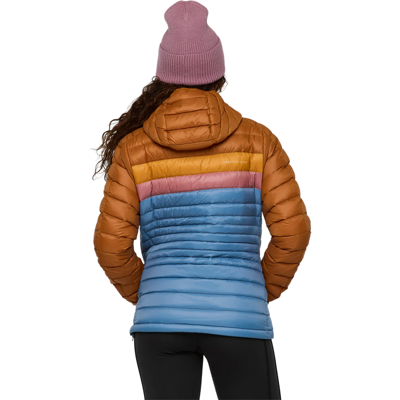 Women's Fuego Down Hooded Jacket, Cotopaxi Women's Fuego Down Hooded Jacket in SIEFJ-Sienna and Fjord back