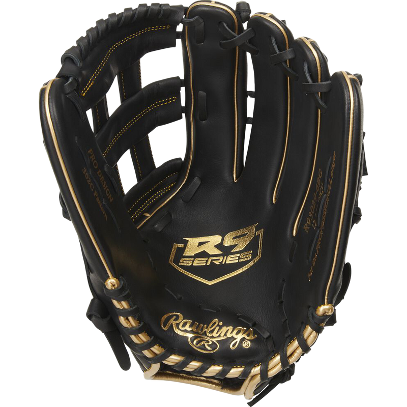 R9 Outfield Glove - 12.75" Pro H-Web, Rawlings R9 Outfield Glove - 12.75" Pro H-Web in black palm