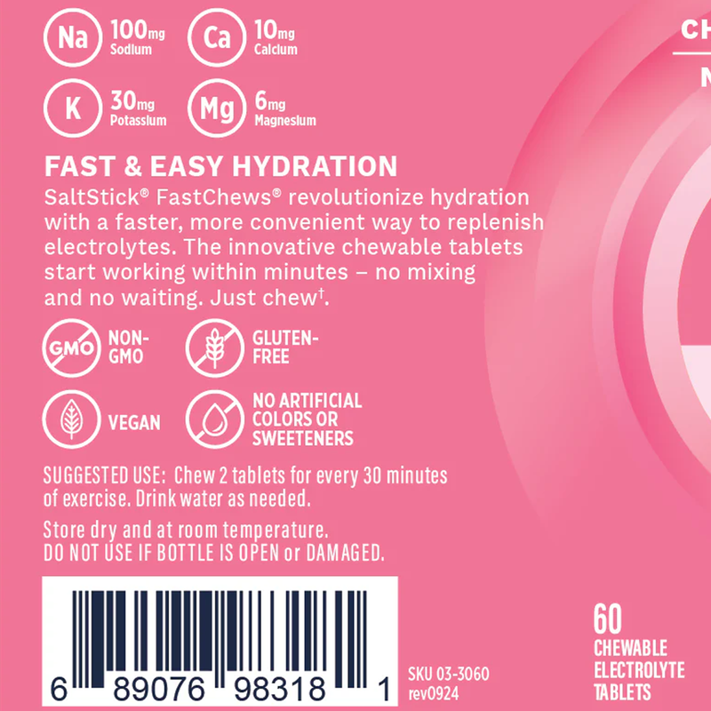 SaltStick FastChews (60 Count), SaltStick Fast Chews (60 Count) in Watermelon label back
