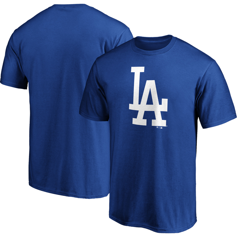 Men's Dodgers Cotton Official Logo Short Sleeve, Fanatics Men's Dodgers Cotton Official Logo Short Sleeve front and back