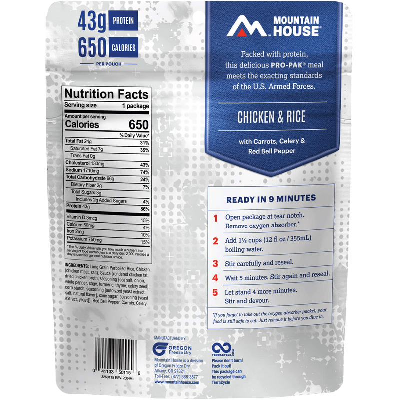 Chicken & Rice Pro Pak (1 Serving), Mountain House Chicken & Rice Pro Pak (1 Serving) back of package