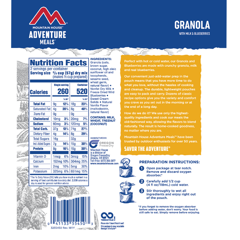 Granola with Milk & Blueberries (2 Servings)