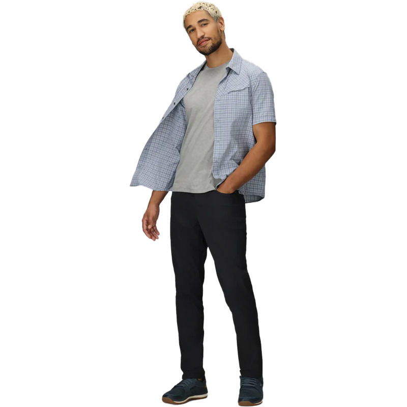 Men's Astroman Short Sleeve Sun Shirt, Outdoor Research Astroman Short Sleeve Sun Shirt in Galactic Plaid front unbuttoned