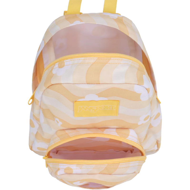 Half Pint, Jansport Half Pint in Flower Power Yellow unzipped