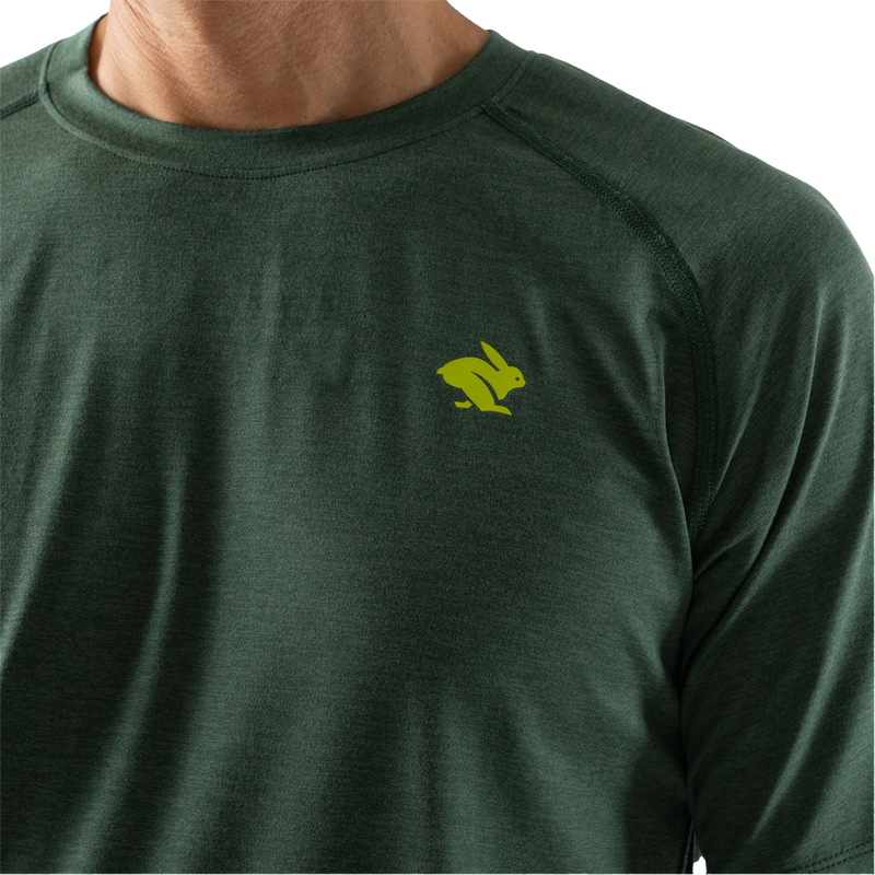 Men's EZ Tee Short Sleeve, Rabbit Men's EZ Tee Short Sleeve in Dark Forest front branding