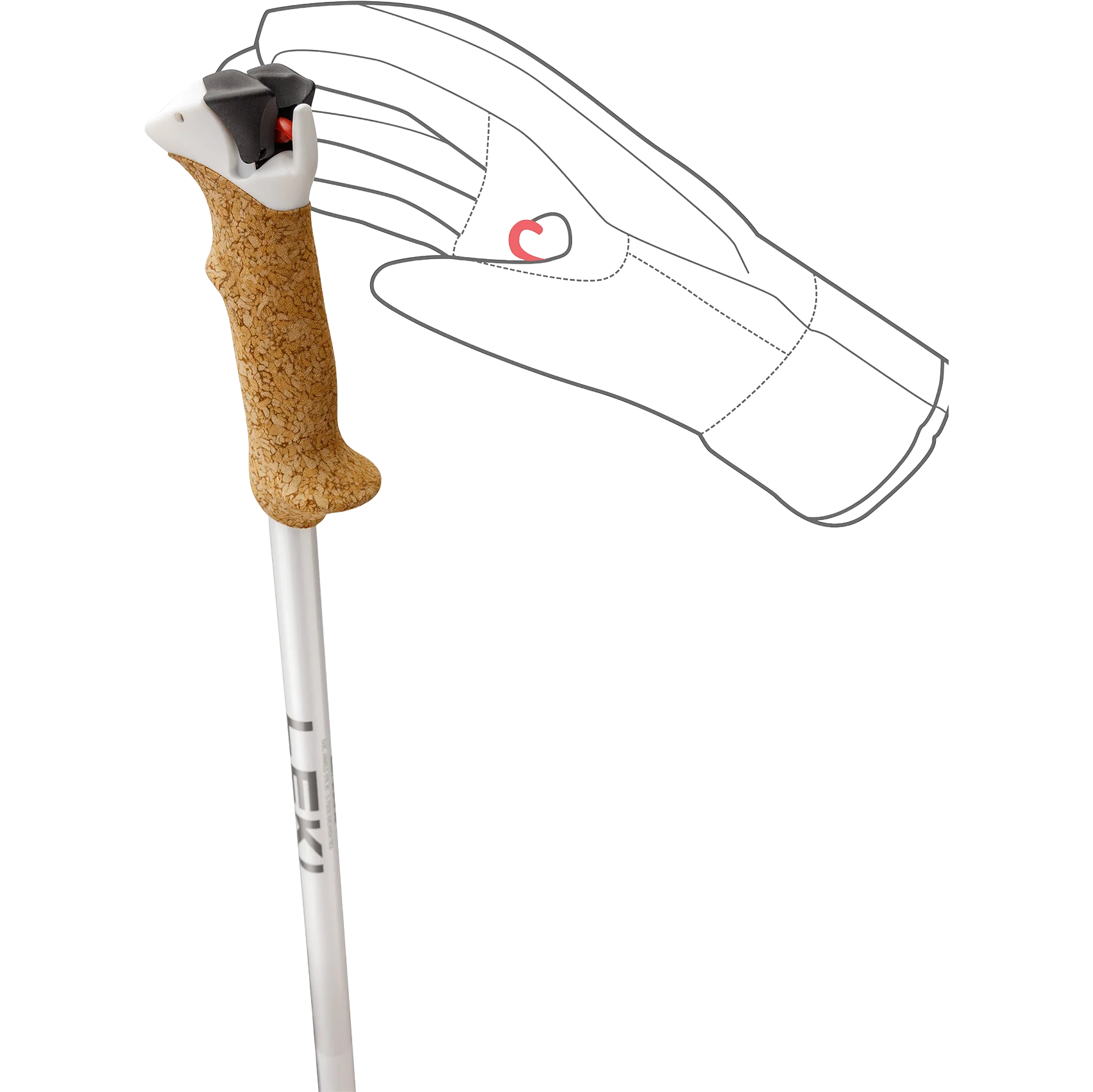 Leki Stella S Trigger Poles in White/Black glove attachment diagram