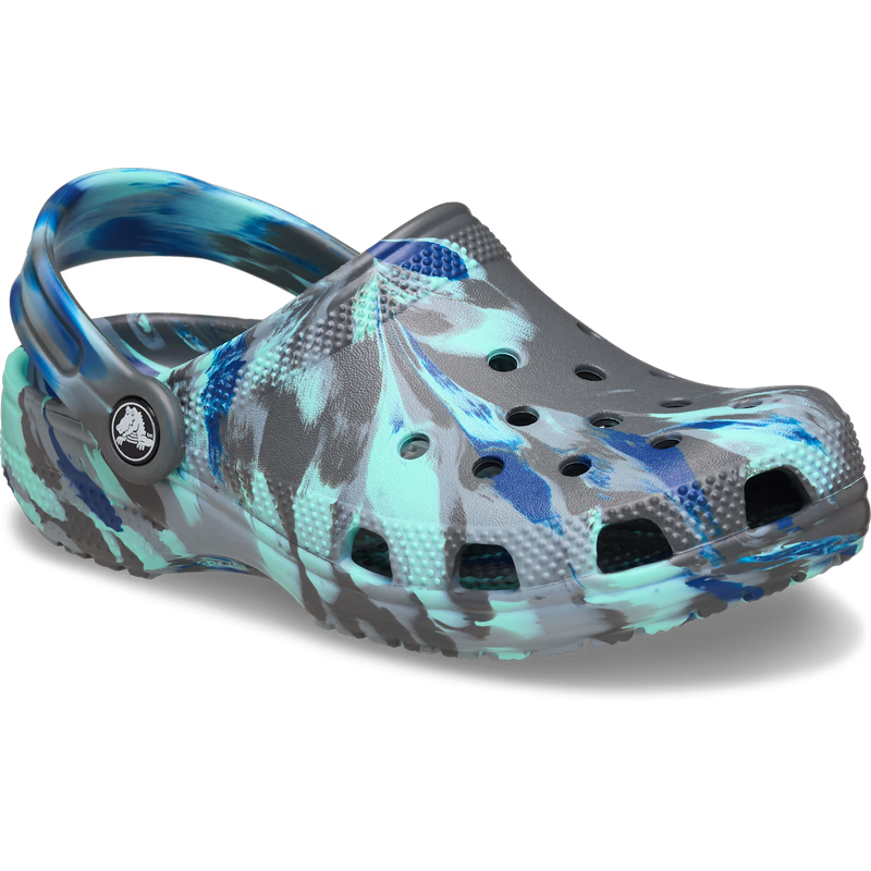 Youth Classic Marble Clog, Crocs Youth Classic Marbled Clog in 0RV-Carbon/Multi front right