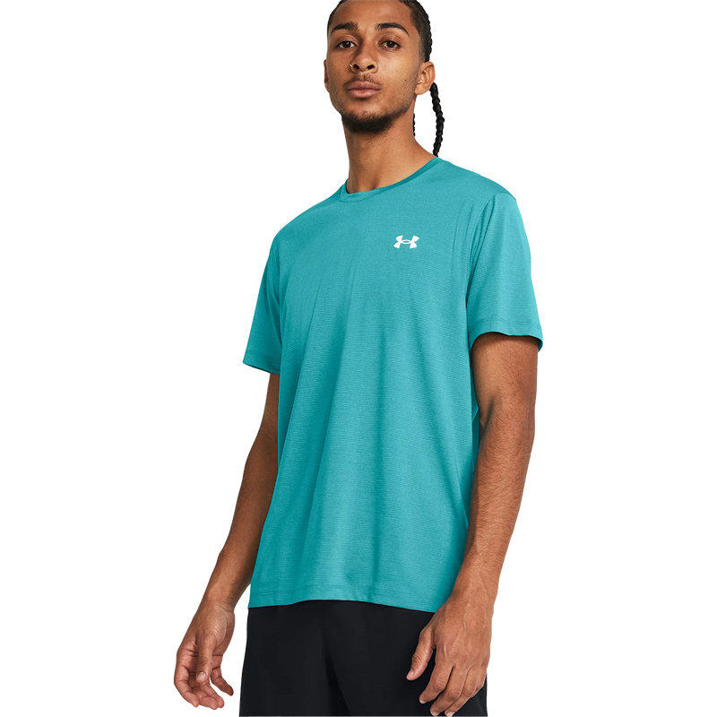 Men's UA Launch Short Sleeve, Under Armour Men's UA Launch Short Sleeve in Circuit Teal on model front