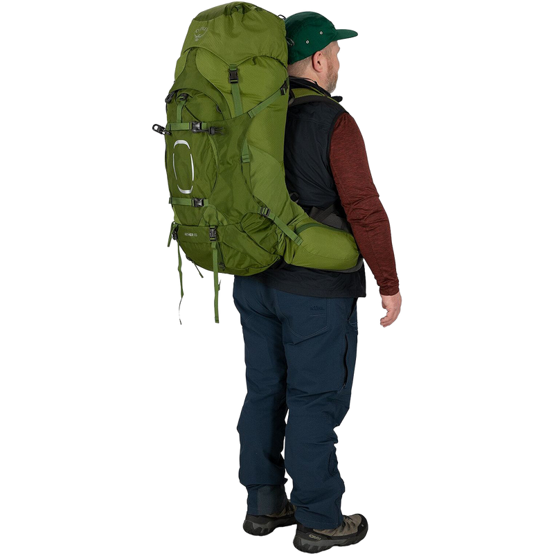 Aether 65 EF, Osprey Aether 65 EF in GARLIC MUSTARD GREEN back right