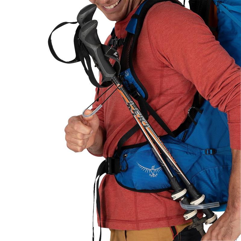 Exos 58, Osprey Exos 58 in Blue Ribbon with trekking poles