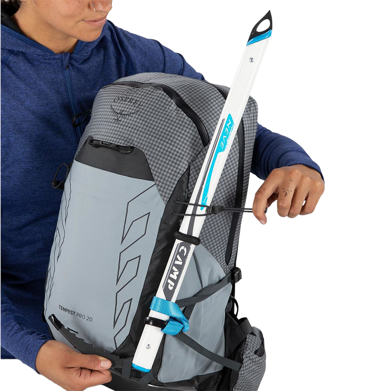 Women's Tempest Pro 20, Osprey Women's Tempest Pro 20 Silver Lining with ice axe