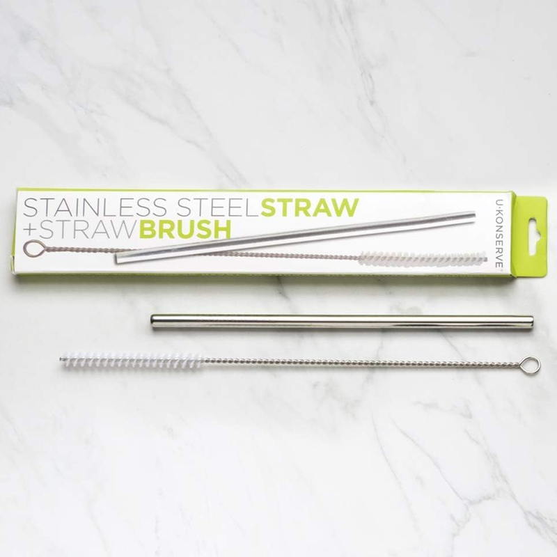 Stainless Steel Straw + Straw Brush, U-Konserve Stainless Steel Straw + Straw Brush side by side