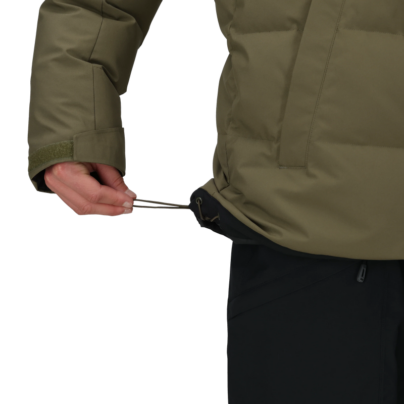 Men's Snowcrew Down Jacket, Outdoor Research Men's Snowcrew Down Jacket in 2288-Ranger Green draw string