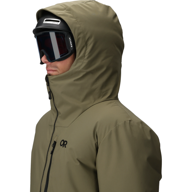 Men's Snowcrew Down Jacket, Outdoor Research Men's Snowcrew Down Jacket in 2288-Ranger Green hood