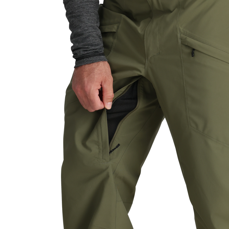 Men's Snowcrew Pants, Outdoor Research Men's Snowcrew Pants in 2288-Ranger Green leg vent
