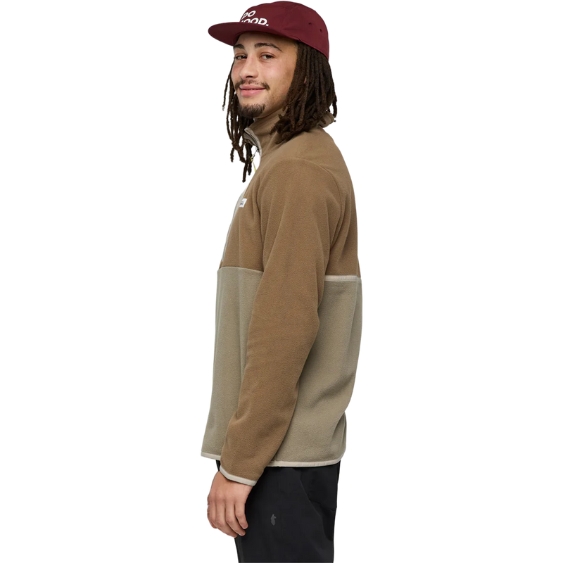Men's Amado Fleece Pullover, Cotopaxi Men's Amado Fleece Pullover in DNSTN-Dune and Stone left