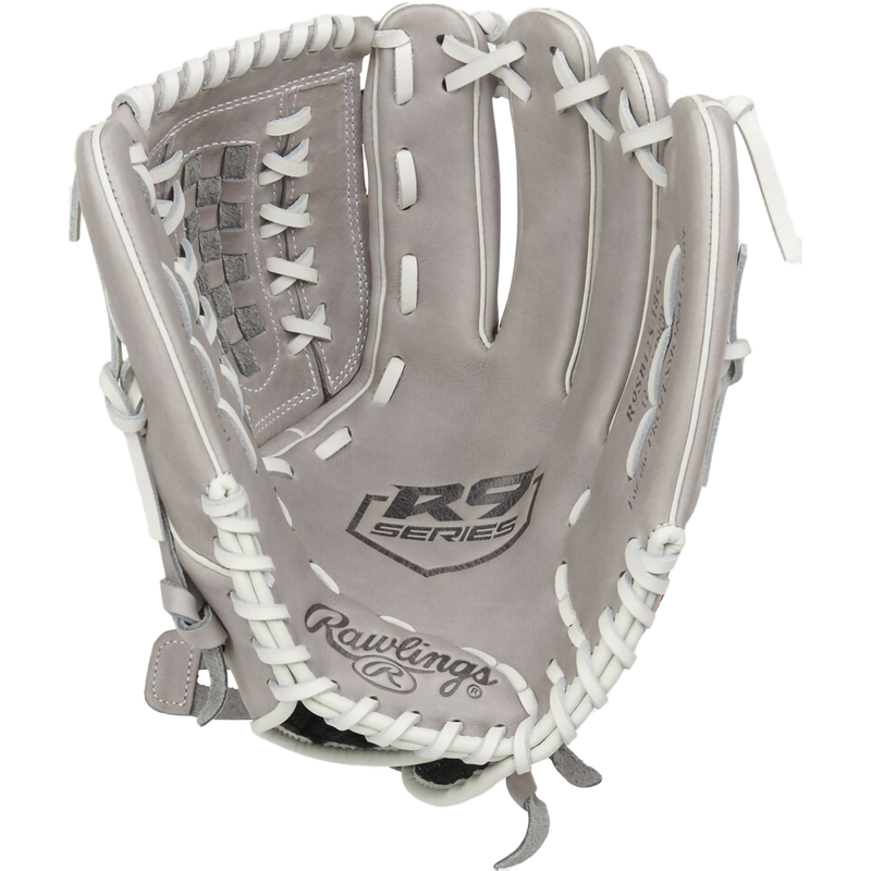 R9 Series Fastpitch Pitcher/Outfield - 12.5" Double Laced Bask, Rawlings R9 Series Fastpitch Pitcher/Outfield - 12.5" Double Laced Bask in Grey palm