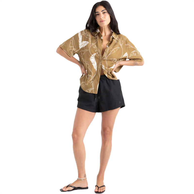 Women's Bless Up Short Sleeve, Roark Women's Bless Up Short Sleeve in WDL Woodland front unbuttoned