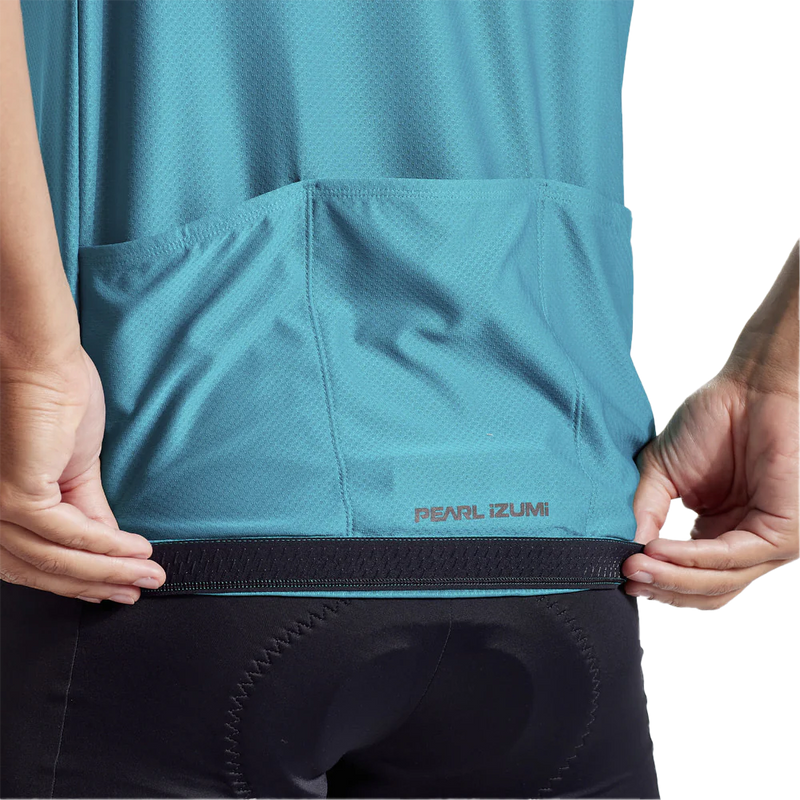 Men's Tour Jersey, Pearl Izumi Men's Tour Jersey in teal back pockets and silicone grip hem