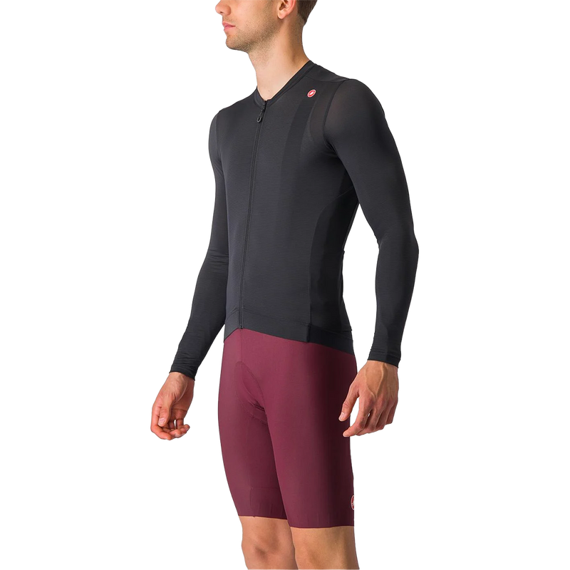 Men's Espresso Long Sleeve Jersey, Castelli Men's Espresso Long Sleeve Jersey in Light Black/Dark Gray front left